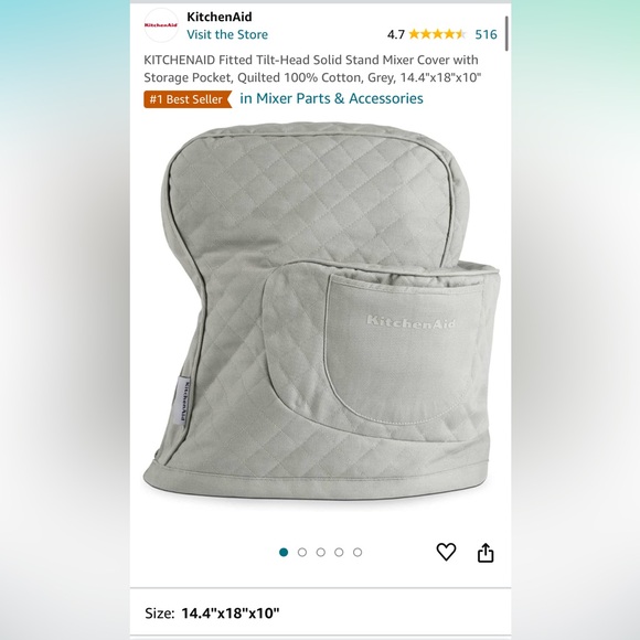 KitchenAid Mixer 3-5Q Quilted Cover Grey - Picture 3 of 3